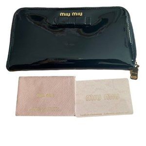 MIU MIU Logo Ribbon Patent Leather Zip Around Long Wallet #1120